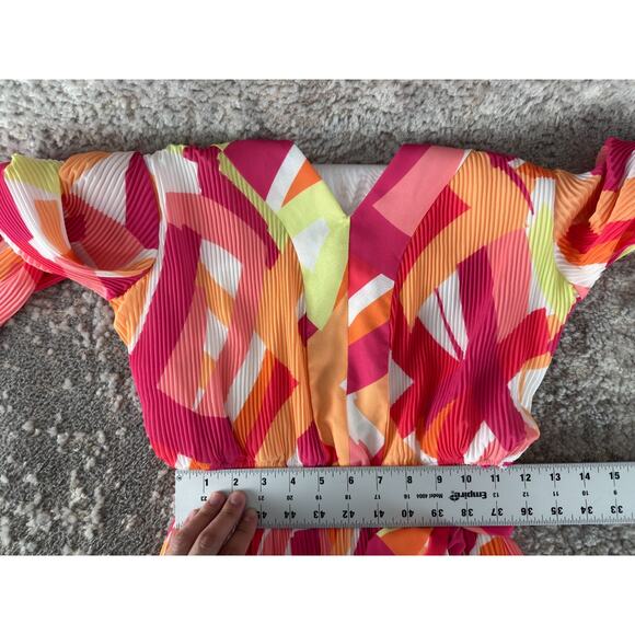 Nicole Miller Size M Abstract Tie Front V Neck Fit Flared Mini Dress Colorful - Picture 5 of 10